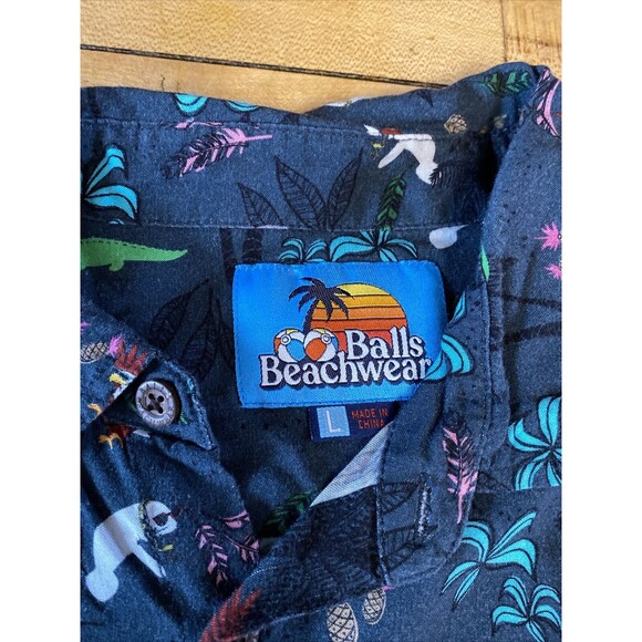 Balls Beachware Mens Button Up Hawaiian Shirt Large Animals With Sunglasses - Picture 3 of 12
